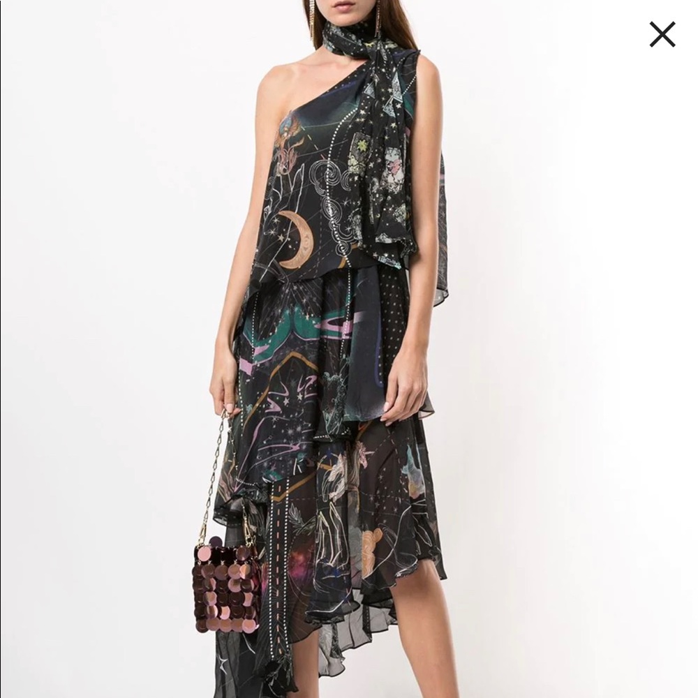 Camilla Asymmetrical Neck Tie Midnight Moon Dress